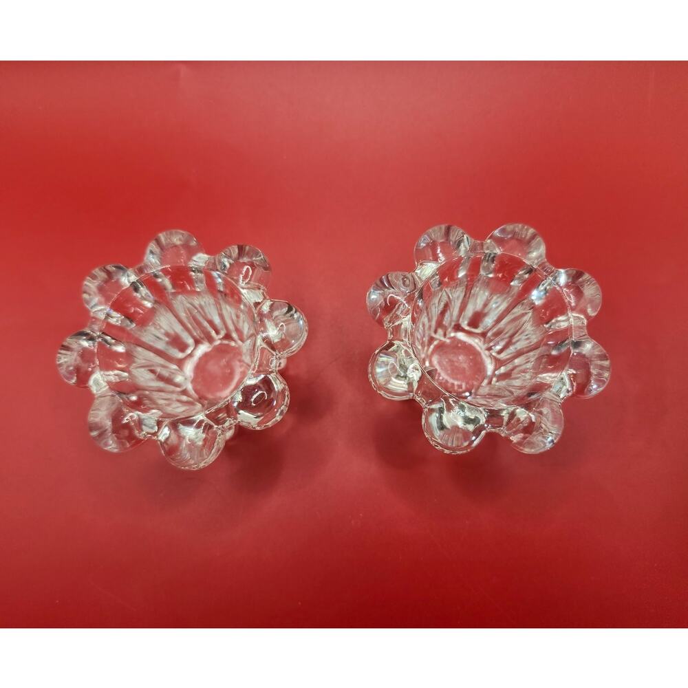Elegance Crystal Candle Holders Set of Two, 2-Inch Scalloped Flowers Vtg in Box - Picture 3 of 8